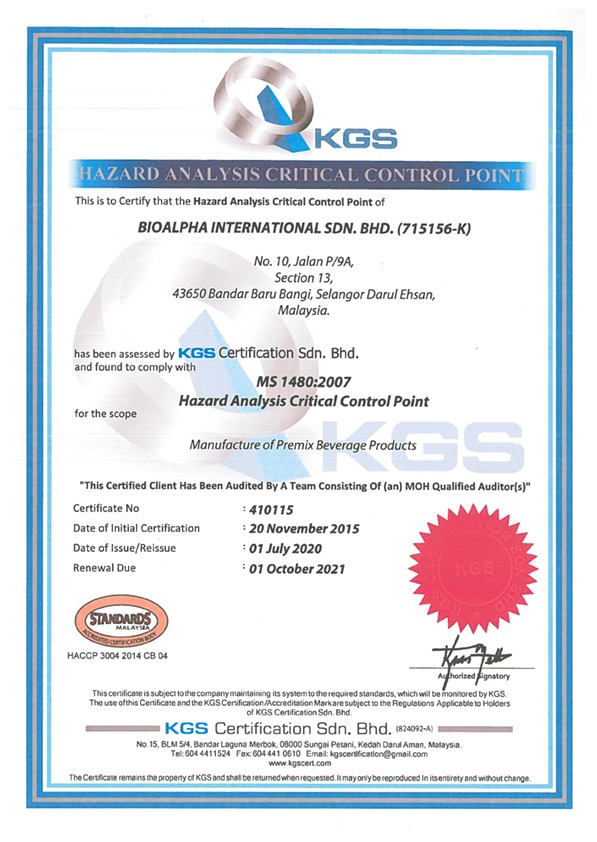 HAZARD ANALYSIS CRITICAL CONTROL POINT  This is to Certify that the Hazard Analysis Critical Control Point of